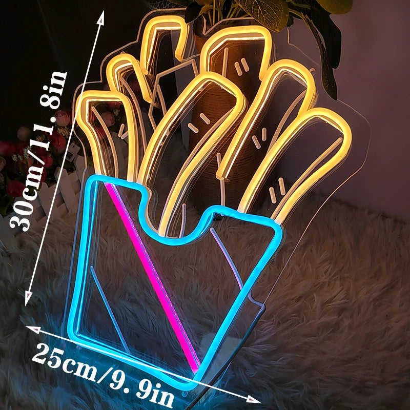 Fries Pizza Neon Wall Light USB design detail view