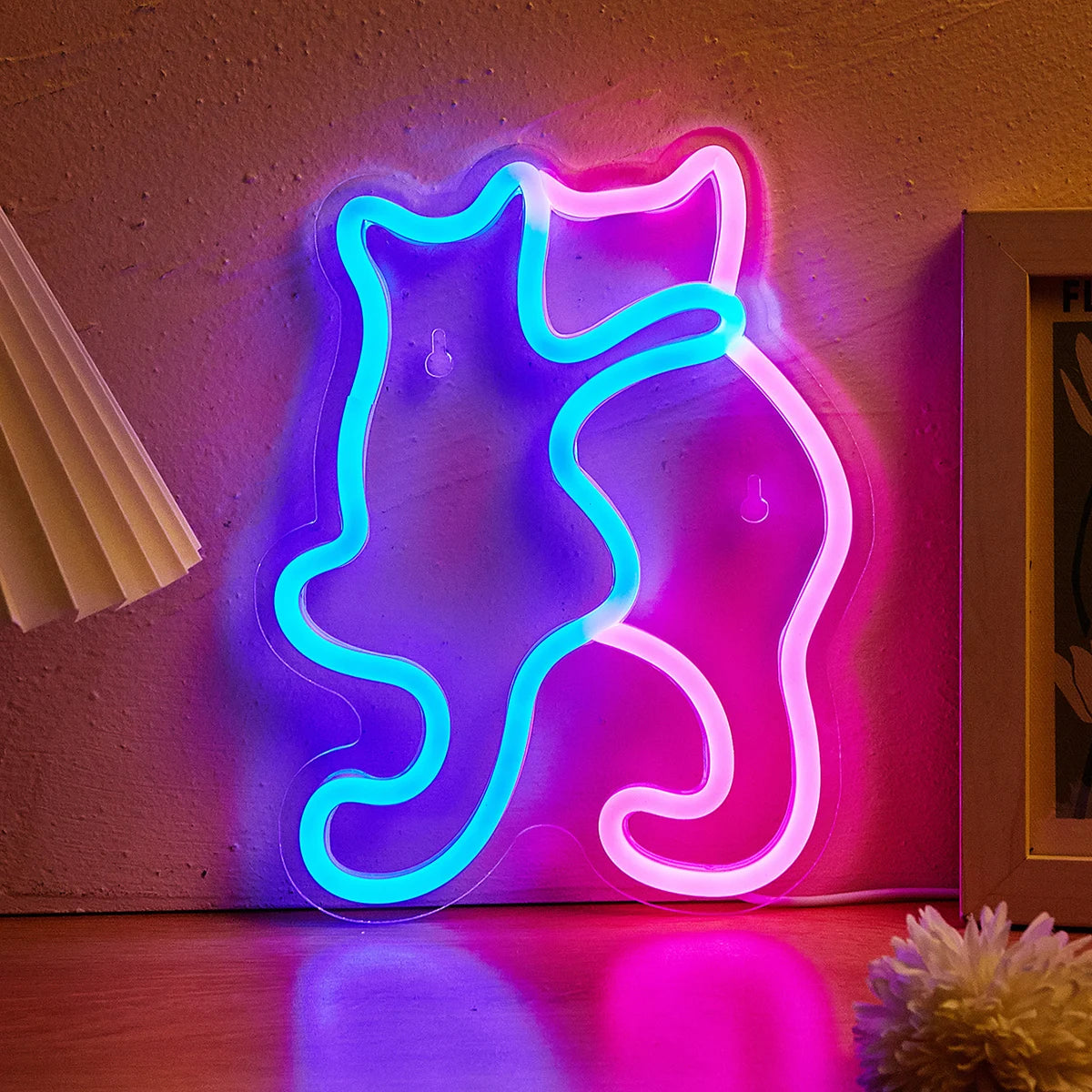 Cat Neon Sign Neon Wall Light Touch Control USB for wall accent lighting, in pinkblue