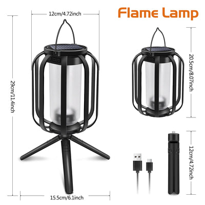 Solar & USB Flame Lantern – IP65 Waterproof Outdoor Wall Lamp with 4 Lighting Modes
