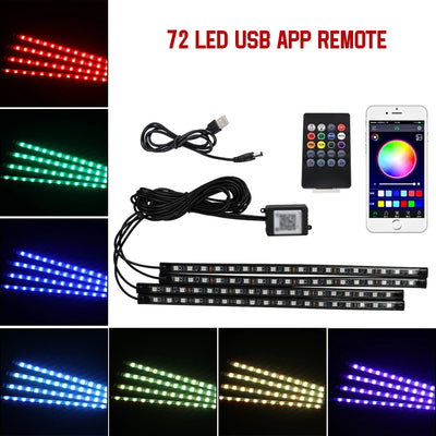 RGB Car Ambient Foot Light – USB Wireless Remote & App Control Interior LED Strip