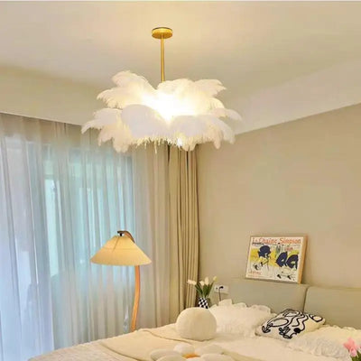 Novelty Animal Dimmable feather ceiling light for soft bedroom ambience