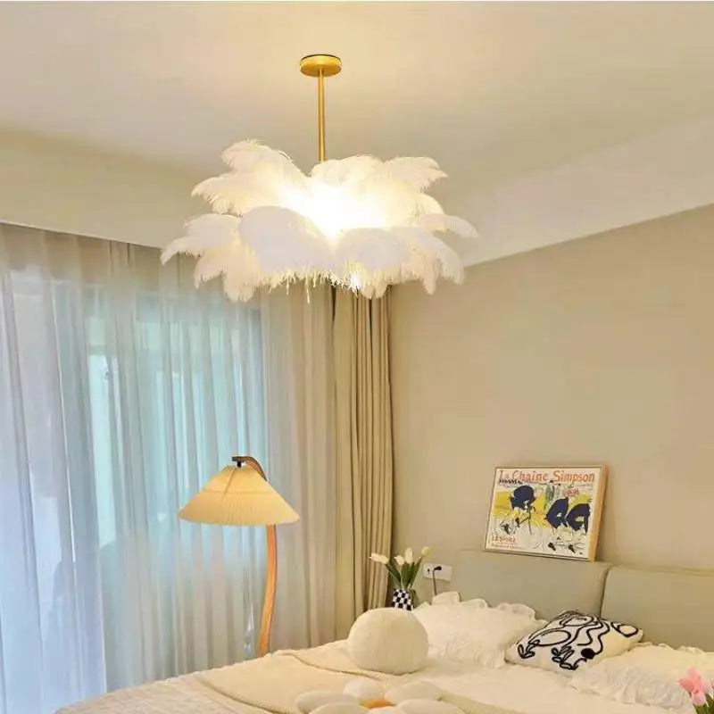 Novelty Animal Dimmable feather ceiling light for soft bedroom ambience