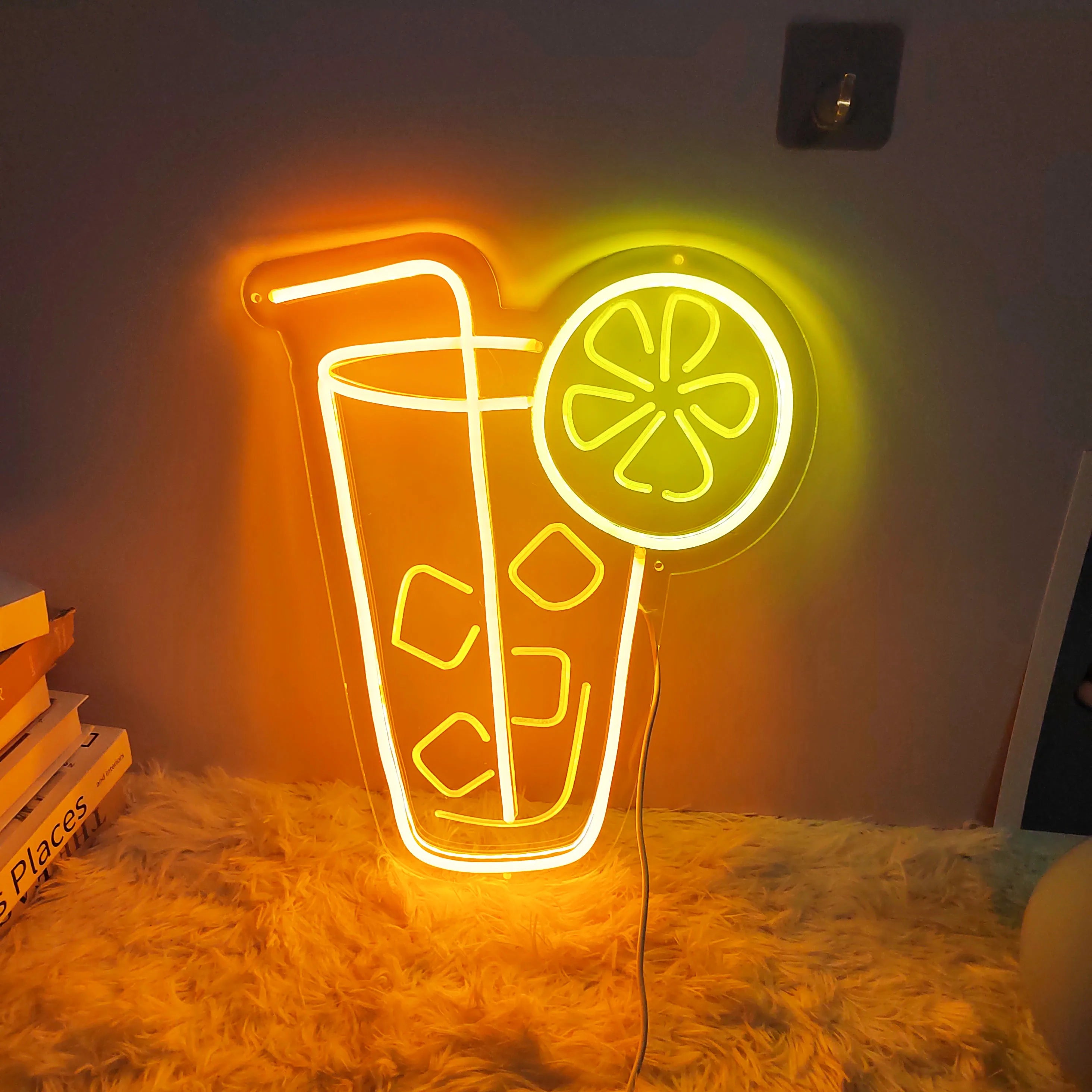 Fries Pizza Neon Wall Light USB close-up product view