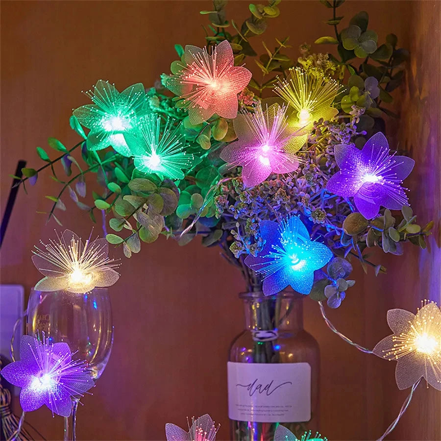 Fiber Optic Fairy String Lights with Artificial Flowers – LED Floral Wedding Garland